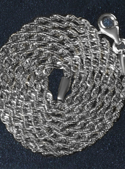 2.0mm 14k White Gold Solid Diamond Cut Rope Chain