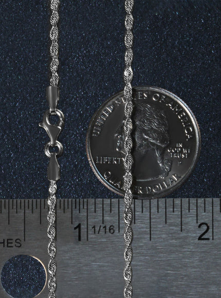 2.0mm 14k White Gold Solid Diamond Cut Rope Chain