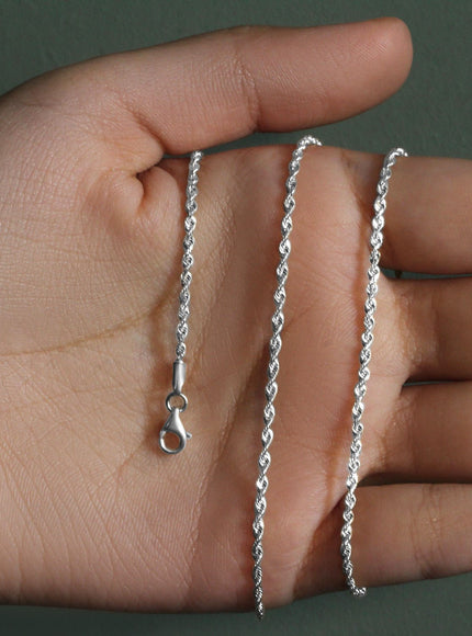 2.0mm 14k White Gold Solid Diamond Cut Rope Chain