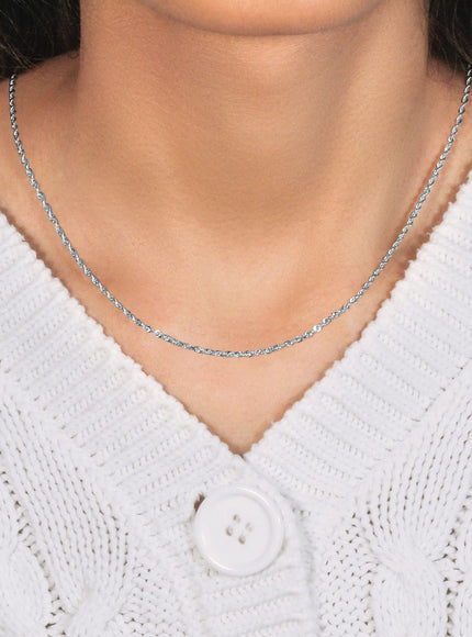 2.0mm 14k White Gold Solid Diamond Cut Rope Chain