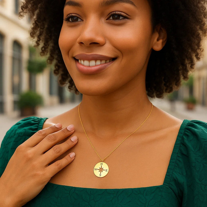 14K Yellow Gold Necklace with Compass