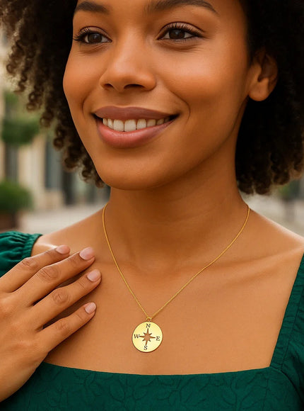 14K Yellow Gold Necklace with Compass