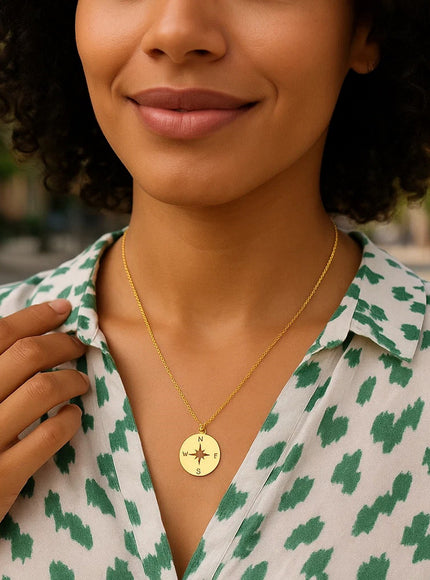 14K Yellow Gold Necklace with Compass