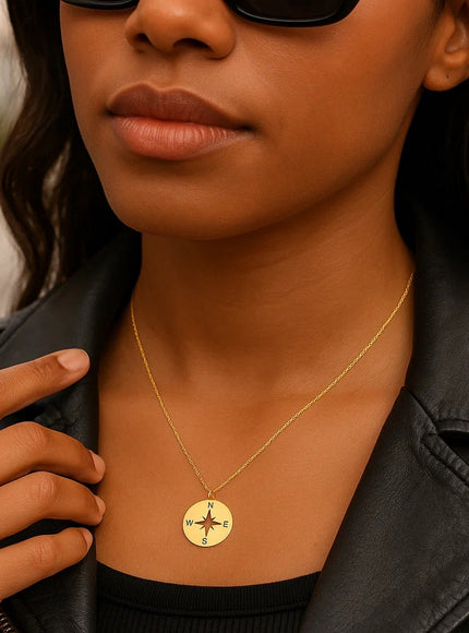 14K Yellow Gold Necklace with Compass