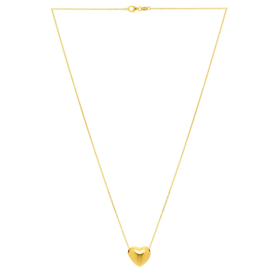 Small Puffed Heart Necklace in 14K Yellow Gold