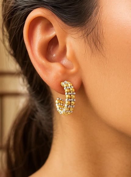 Gold Hoop Earrings with Pallina Beads in 14K Two Tone Gold (5.6x20mm)