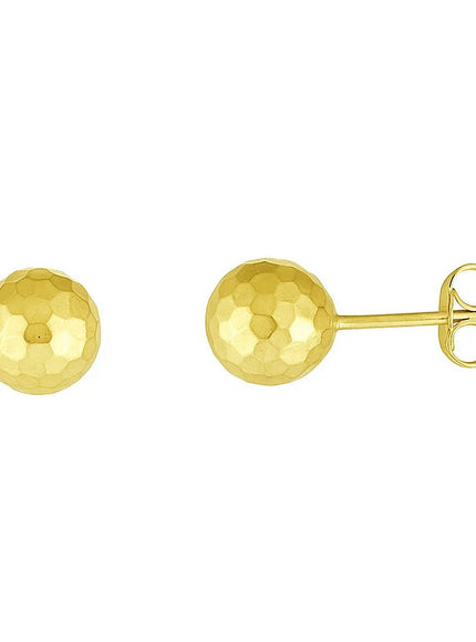 14k Yellow Gold Ball Earrings with Faceted Texture