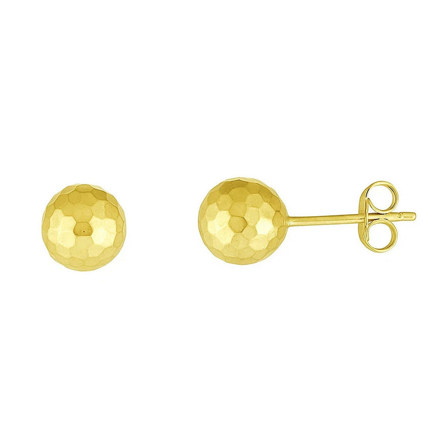 14k Yellow Gold Ball Earrings with Faceted Texture