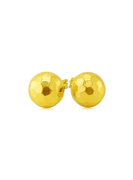 14k Yellow Gold Ball Earrings with Faceted Texture