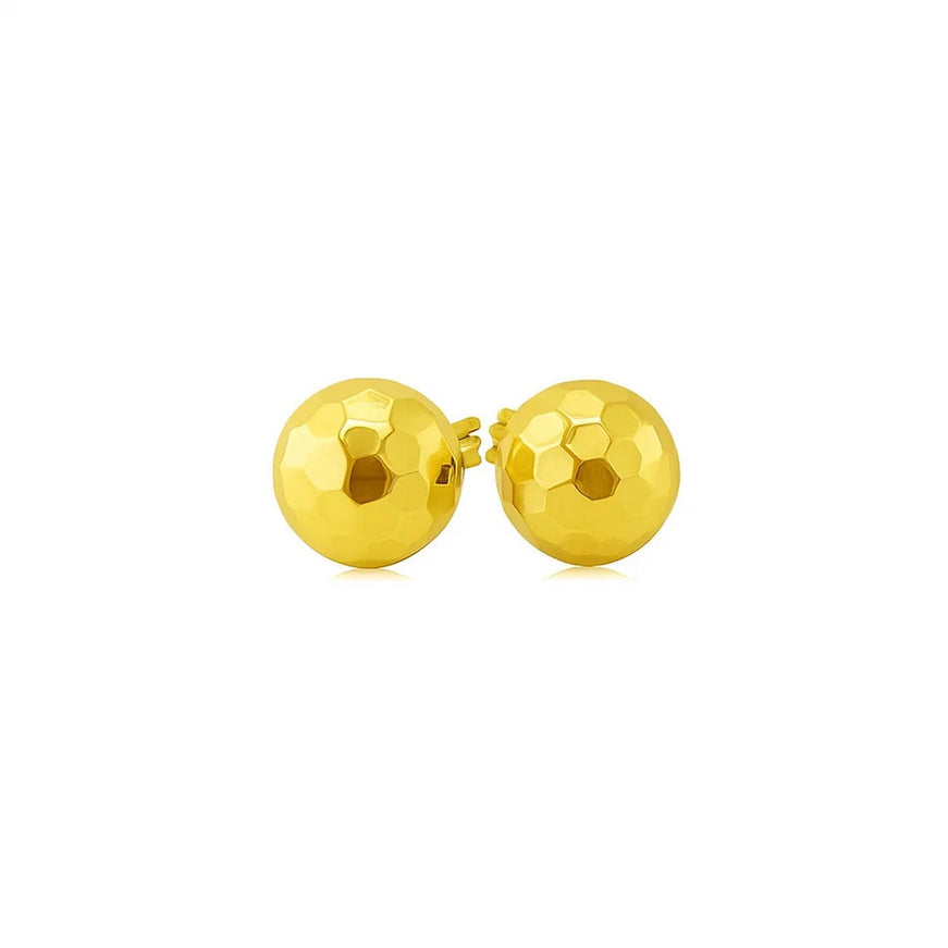 14k Yellow Gold Ball Earrings with Faceted Texture