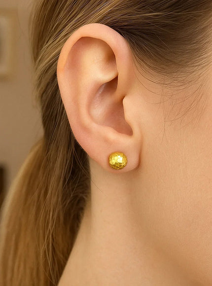 14k Yellow Gold Ball Earrings with Faceted Texture