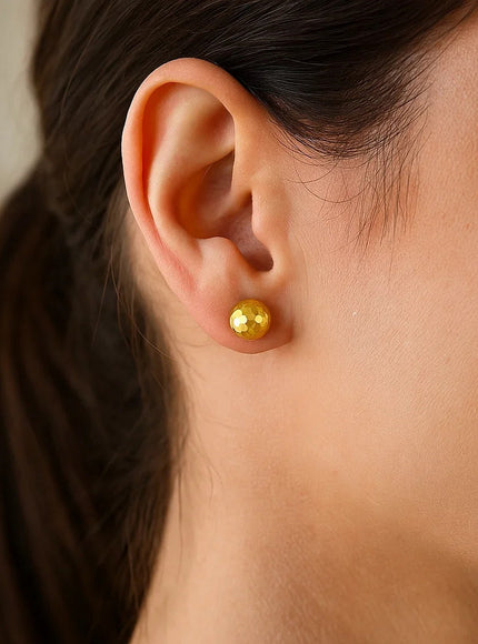 14k Yellow Gold Ball Earrings with Faceted Texture