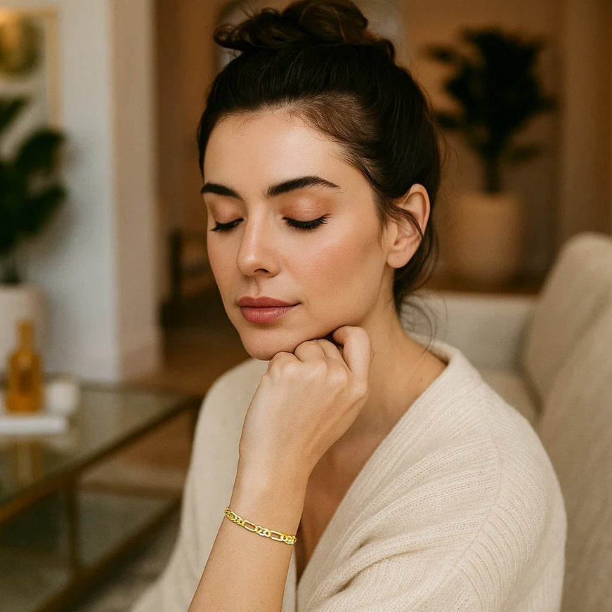 3.1mm 14k Yellow Gold Solid Figaro Bracelet