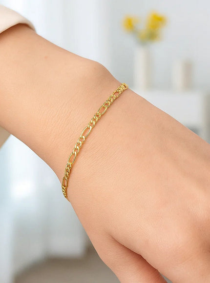 3.1mm 14k Yellow Gold Solid Figaro Bracelet