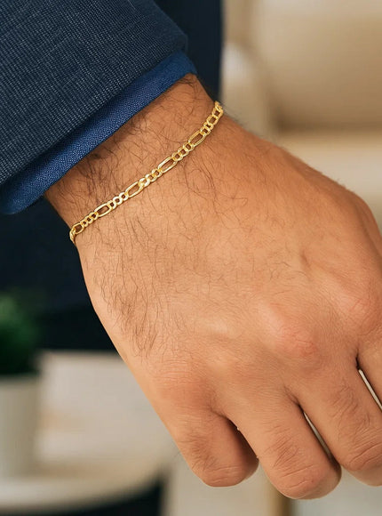 3.1mm 14k Yellow Gold Solid Figaro Bracelet