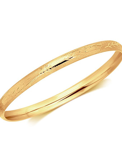 14k Yellow Gold Dome Style Children's Bangle with Diamond Cuts