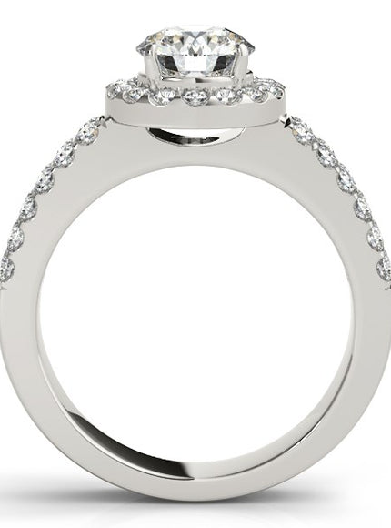 14k White Gold Halo Diamond Engagement Ring With Double Row Band (1 3/8 cttw)