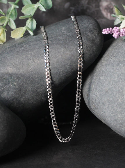 2.6mm 14k White Gold Solid Curb Chain