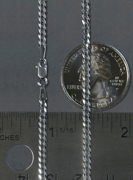 2.6mm 14k White Gold Solid Curb Chain