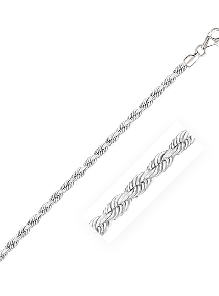 3.0mm 14k White Gold Solid Diamond Cut Rope Chain