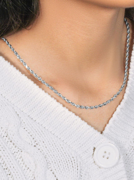 3.0mm 14k White Gold Solid Diamond Cut Rope Chain