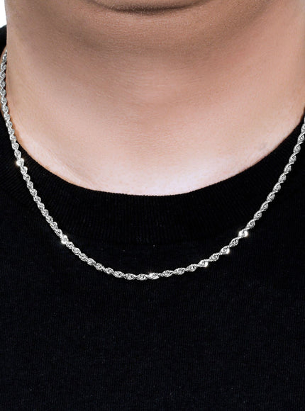 3.0mm 14k White Gold Solid Diamond Cut Rope Chain