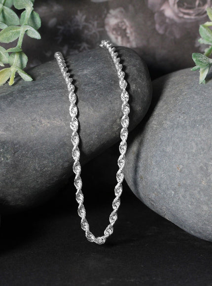 3.0mm 14k White Gold Solid Diamond Cut Rope Chain