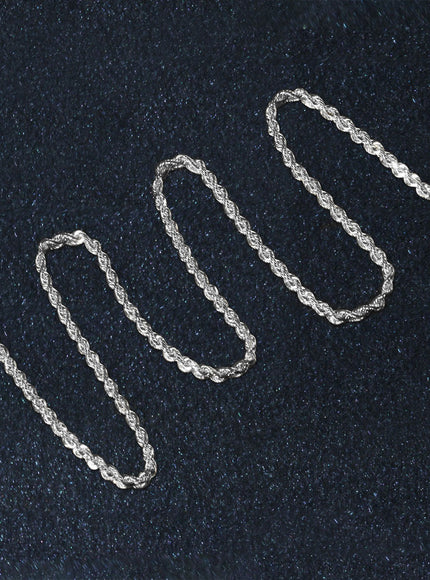 3.0mm 14k White Gold Solid Diamond Cut Rope Chain