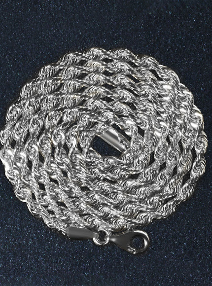 3.0mm 14k White Gold Solid Diamond Cut Rope Chain