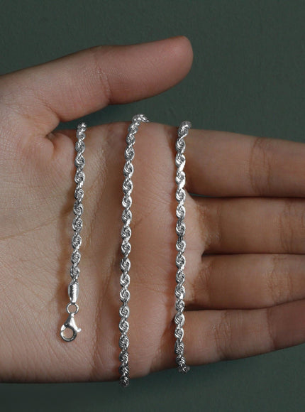 3.0mm 14k White Gold Solid Diamond Cut Rope Chain