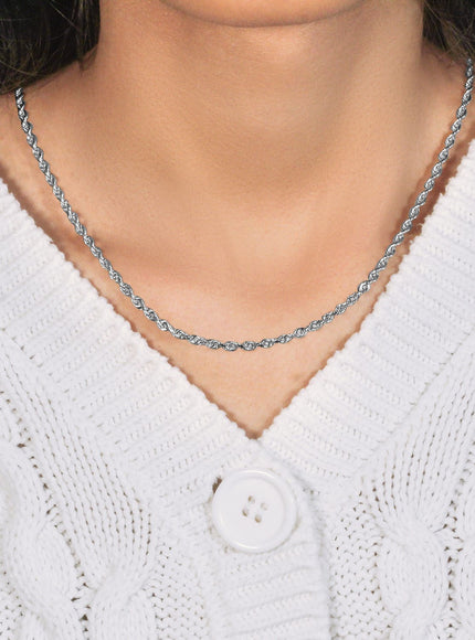 3.0mm 14k White Gold Solid Diamond Cut Rope Chain