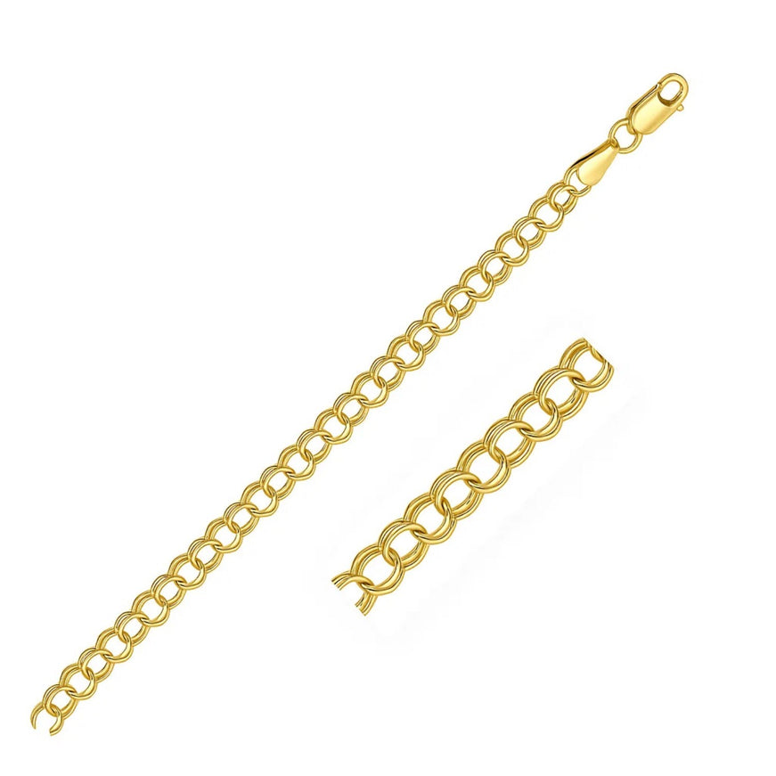 5.0 mm 14k Yellow Gold Solid Double Link Charm Bracelet