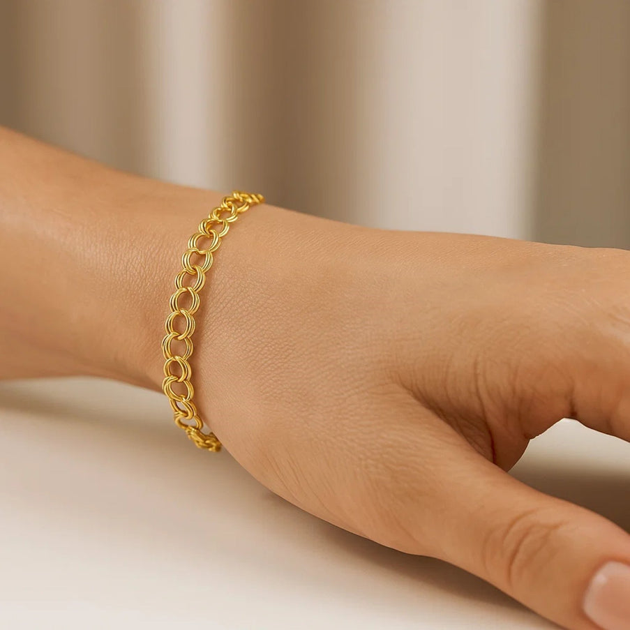 5.0 mm 14k Yellow Gold Solid Double Link Charm Bracelet