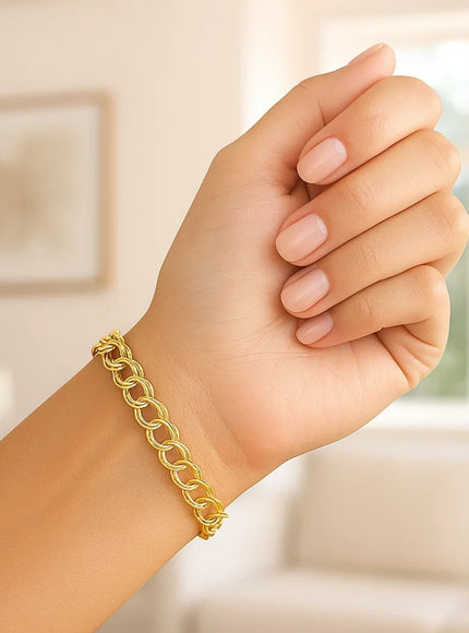 5.0 mm 14k Yellow Gold Solid Double Link Charm Bracelet