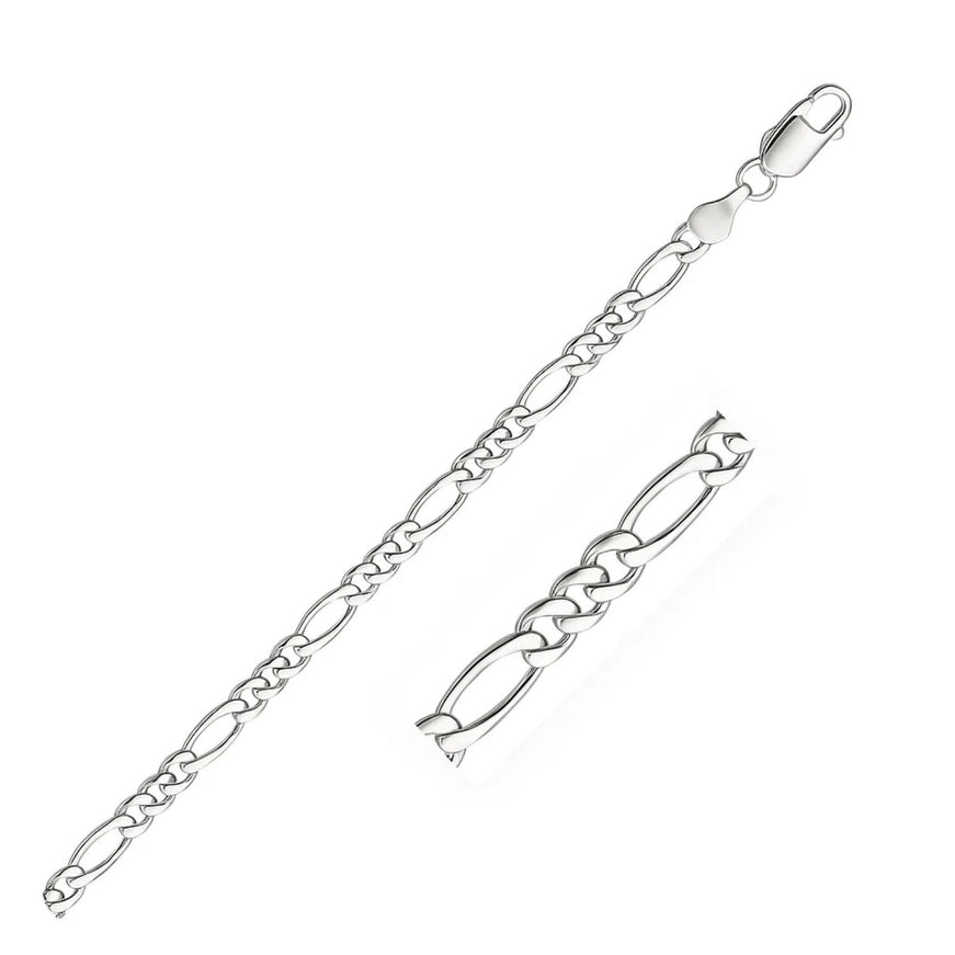 3.8mm 14k White Gold Solid Figaro Bracelet