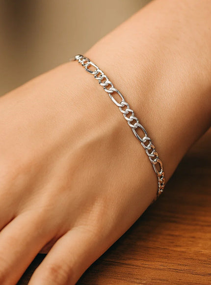 3.8mm 14k White Gold Solid Figaro Bracelet