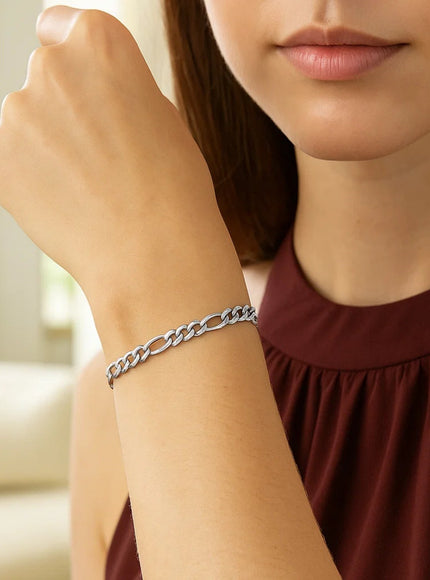 3.8mm 14k White Gold Solid Figaro Bracelet