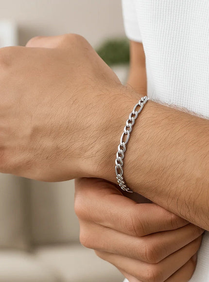 3.8mm 14k White Gold Solid Figaro Bracelet