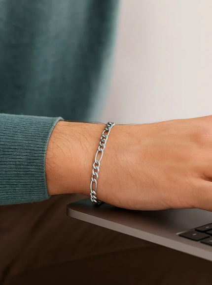 3.8mm 14k White Gold Solid Figaro Bracelet