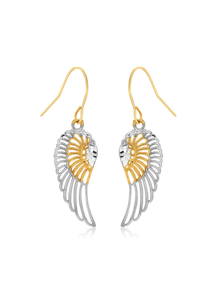 Two-Tone Wing Drop Earrings in 10K Gold