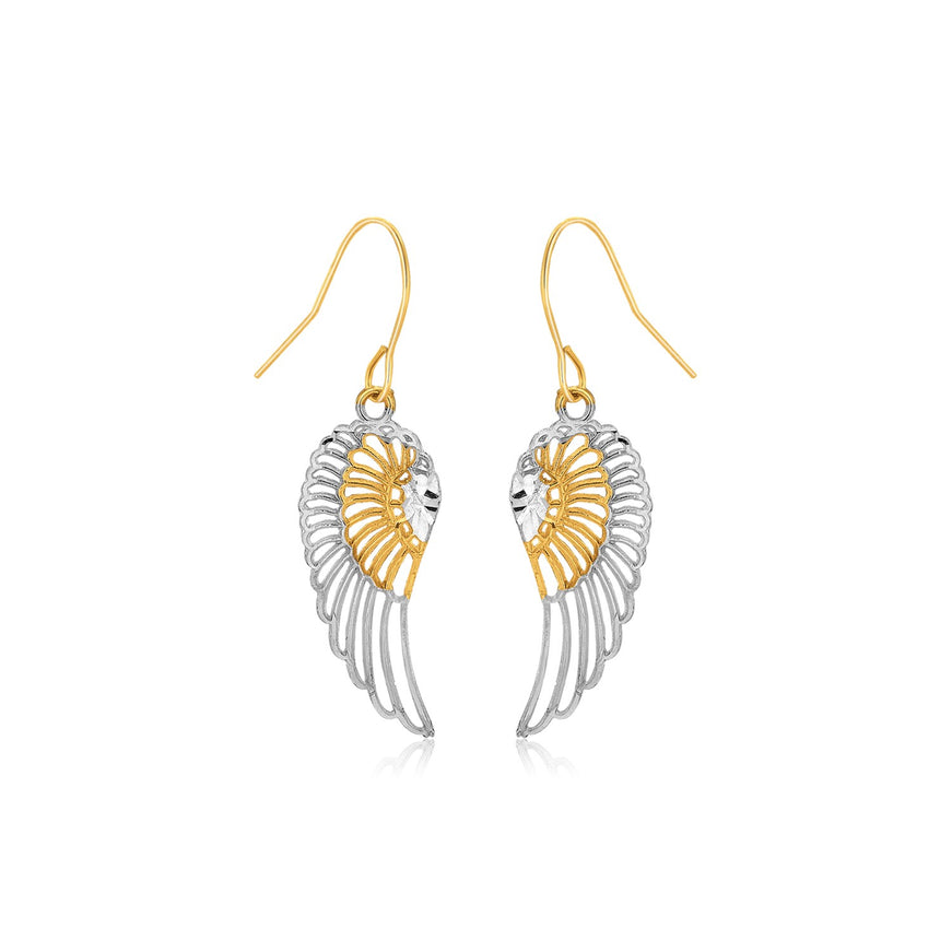 Two-Tone Wing Drop Earrings in 10K Gold
