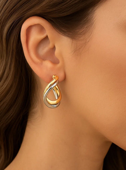 14k Two Tone Gold Earrings in Fancy Double Twist Style