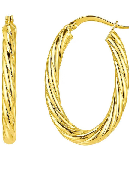 14k Yellow Gold Twisted Cable Oval Hoop Earrings