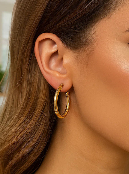 14k Yellow Gold Polished Hoop Earrings (30 mm)