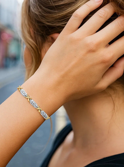 14k Two-Tone Gold Fancy X Line Bracelet