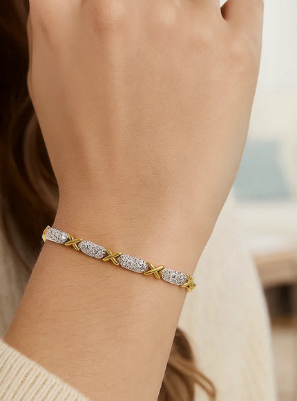 14k Two-Tone Gold Fancy X Line Bracelet