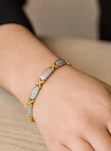14k Two-Tone Gold Fancy X Line Bracelet