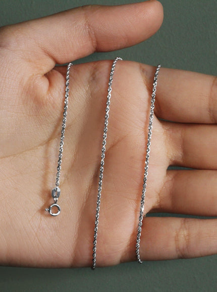 10k White Gold Solid Diamond Cut Rope Chain 1.4mm