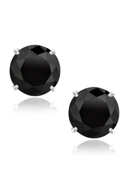 14k White Gold 8.0mm Round Black CZ Stud Earrings
