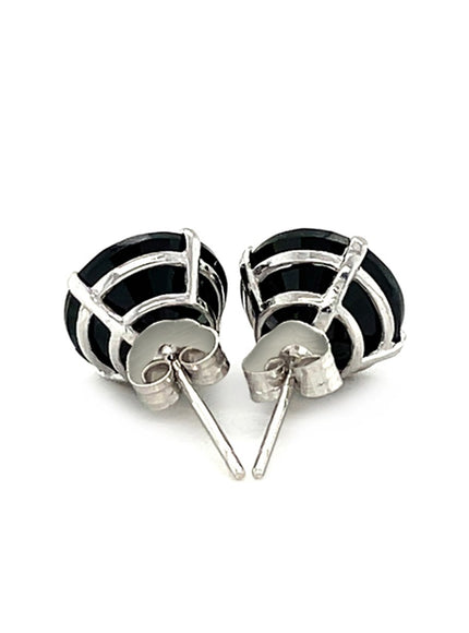 14k White Gold 8.0mm Round Black CZ Stud Earrings